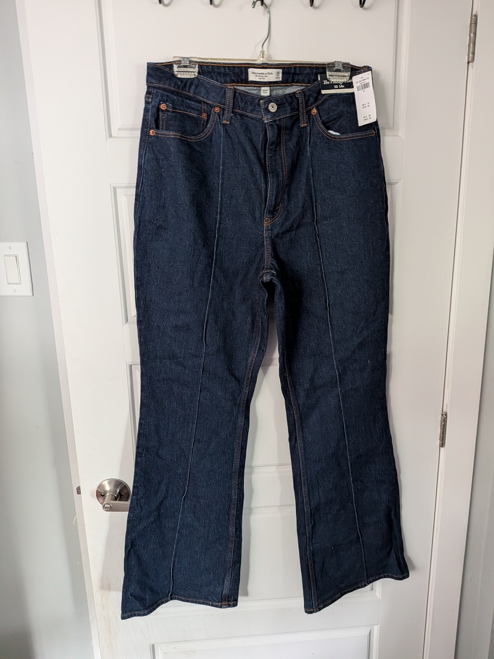 Abercrombie Curve Love Dark Blue Straight Leg Jeans with Contrast Stitching